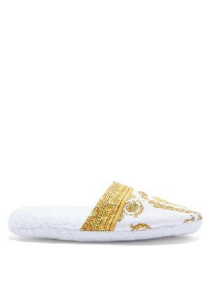 Versace - Baroque-print Cotton-terry Slippers - Mens - White Gold - S