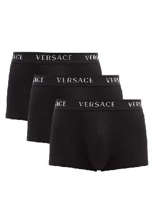 Versace - Pack Of Three Logo-jacquard Cotton-blend Briefs - Mens - Black - 3