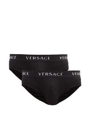 Versace - Pack Of Two Logo-jacquard Cotton-blend Briefs - Mens - Black - 3