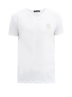 Versace - Medusa-print V-neck Cotton-blend T-shirt - Mens - White - 3