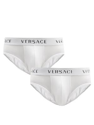 Versace - Pack Of Two Logo-jacquard Cotton-blend Briefs - Mens - White - 4