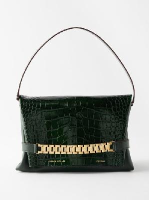 Victoria Beckham - Chain Pouch Croc-effect Leather Clutch Bag - Womens - Dark Green - ONE SIZE