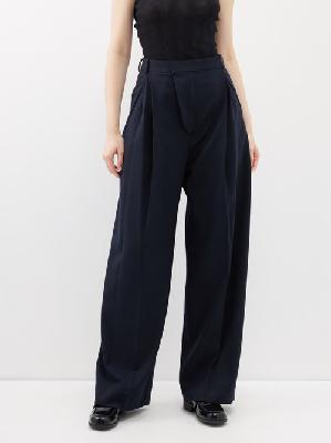 Victoria Beckham - High-rise Pleated Twill Wide-leg Trousers - Womens - Navy - 10 UK