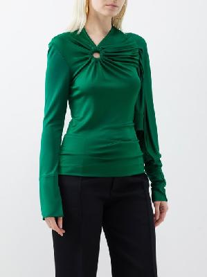 Victoria Beckham - Gathered Jersey Long-sleeved Top - Womens - Green - 6 UK