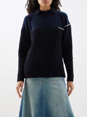Victoria Beckham - Point-collar Wool Sweater - Womens - Navy - L