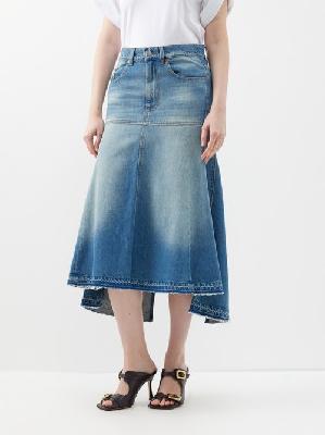 Victoria Beckham - Flared Denim Midi Skirt - Womens - Blue - 10 UK