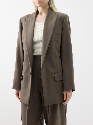 Victoria Beckham - Peak-lapel Twill Suit Jacket - Womens - Brown - 12 UK