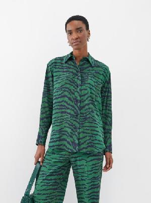 Victoria Beckham - Tiger-print Silk-satin Shirt - Womens - Green - 4 UK