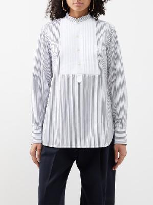 Victoria Beckham - Bib-pleated Striped Cotton-blend Shirt - Womens - White Black - 14 UK