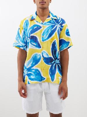Vilebrequin - Chelly Raitea-print Linen-blend Cuban Shirt - Mens - Yellow Multi - XL