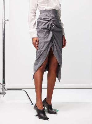 Vivienne Westwood - Panther Ruched Checked Cotton-blend Midi Skirt - Womens - Grey Multi - 44 IT