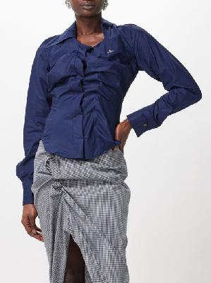 Vivienne Westwood - Ruched Cotton-poplin Shirt - Womens - Navy - 38 IT