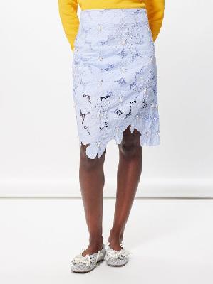 Wales Bonner - Constellation Floral-lace Cotton-blend Midi Skirt - Womens - Light Blue - 44 IT