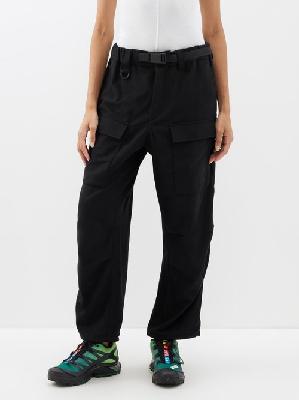 Y-3 - Belted-waist Flannel Cargo Trousers - Womens - Black - L