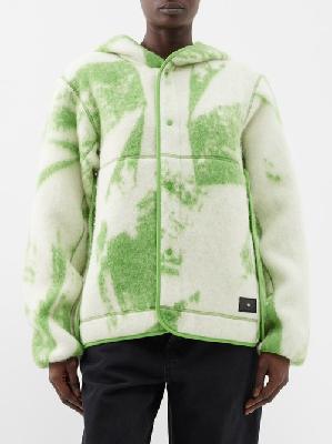 Y-3 - Abstract-jacquard Fleece Hooded Jacket - Womens - White Green - M