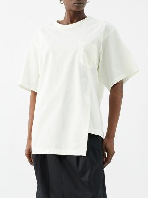 Y-3 - Asymmetric-hem Cotton-blend T-shirt - Womens - Cream - L