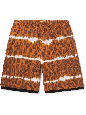 Acne Studios - Rong Straight-Leg Mesh-Trimmed Leopard-Print Herringbone Cotton-Blend Shorts