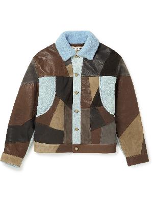 Acne Studios - Shearling-Trimmed Patchwork Leather and Denim Jacket