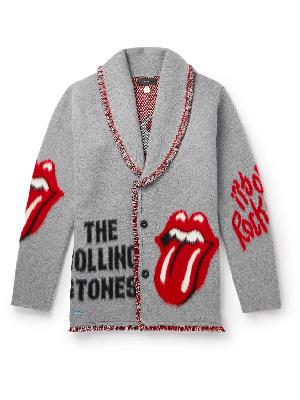Alanui - The Rolling Stones Shawl-Collar Fringed Virgin Wool Jacquard Cardigan