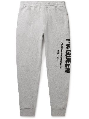Alexander McQueen - Tapered Logo-Print Mélange Loopback Cotton-Jersey Sweatpants