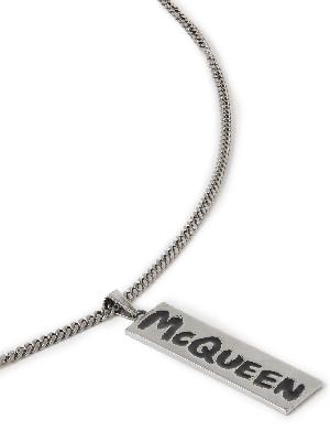Alexander McQueen - Engraved Burnished Silver-Tone and Enamel Pendant Necklace