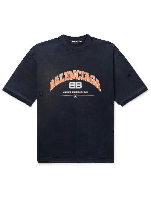 Balenciaga - Distressed Logo-Print Washed Cotton-Jersey T-Shirt