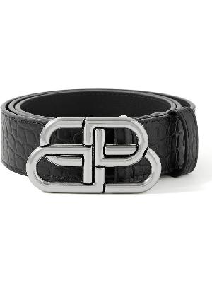 Balenciaga - 3cm Logo-Embellished Croc-Effect Leather Belt