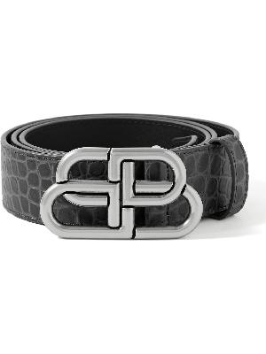 Balenciaga - 3cm Logo-Embellished Croc-Effect Leather Belt
