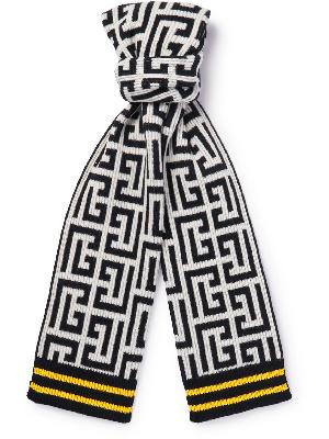 Balmain - Ribbed Monogrammed Merino Wool and Cashmere-Blend Scarf