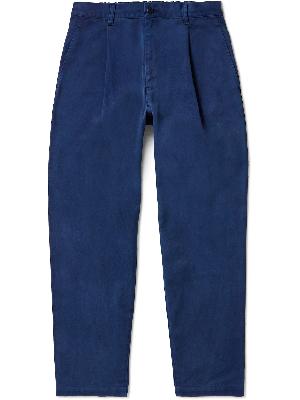 Blue Blue Japan - Tapered Cropped Garment-Dyed Pleated Cotton-Twill Trousers