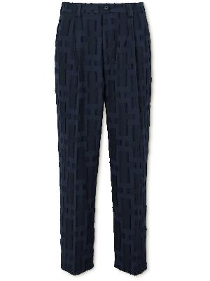 Blue Blue Japan - Pleated Textured Cotton and Wool-Blend Jacquard Trousers
