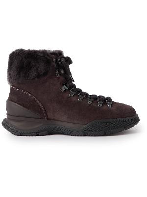 Brioni - Faux Fur-Trimmed Suede Hiking Boots