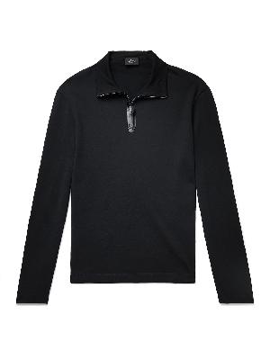 Brioni - Leather-Trimmed Wool Half-Zip Sweater