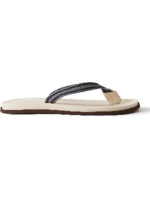 Brunello Cucinelli - Leather-Trimmed Striped Grosgrain Sandals