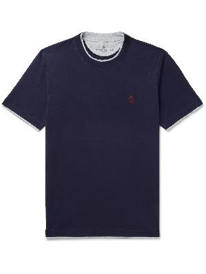 Brunello Cucinelli - Slim-Fit Layered Logo-Embroidered Cotton-Jersey T-Shirt