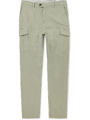 Brunello Cucinelli - Slim-Fit Garment-Dyed Herringbone Cotton-Blend Cargo Trousers