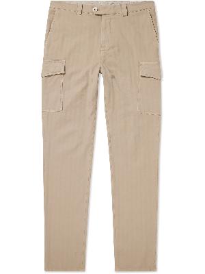 Brunello Cucinelli - Straight-Leg Herringbone Cotton-Blend Cargo Trousers