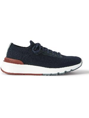 Brunello Cucinelli - Leather-Trimmed Stretch-Knit Sneakers