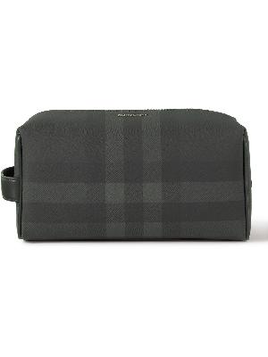 Burberry - Leather-Trimmed Checked Coated-Canvas Wash Bag