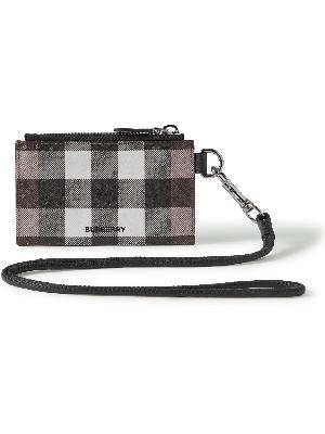 Burberry - Leather-Trimmed Checked E-Canvas Cardholder with Lanyard