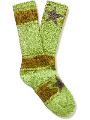 Collina Strada - Ribbed Striped Printed Cotton-Blend Socks