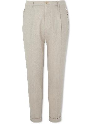 Etro - Tapered Pleated Virgin Wool-Blend Trousers