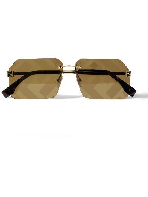 Fendi - Rimless Square-Frame Logo-Print Gold-Tone Sunglasses