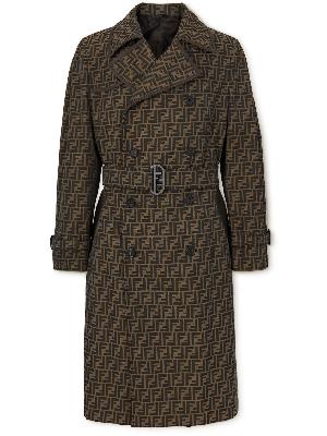 Fendi - Belted Leather-Trimmed Logo-Jacquard Canvas Trench Coat