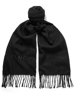 Givenchy - Logo-Embroidered Fringed Wool-Twill Scarf