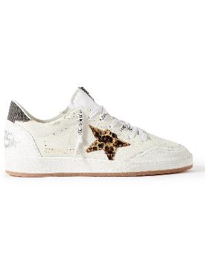 Golden Goose - Ballstar Distressed Calf Hair-Trimmed Leather Sneakers