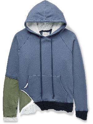 Greg Lauren - Multi Fragment Distressed Patchwork Poplin, Waffle-Knit and Cotton-Jersey Hoodie