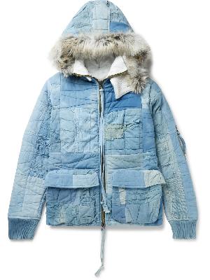 Greg Lauren - Scrapwork Faux Fur-Trimmed Quilted Cotton Hooded Jacket