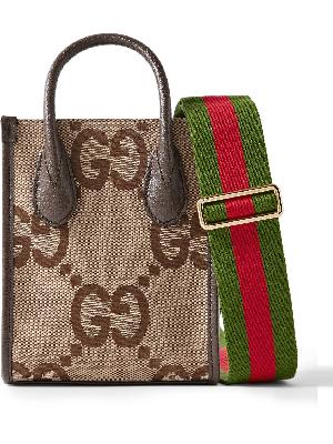 GUCCI - Mini Full-Grain Leather-Trimmed Monogrammed Canvas Tote Bag