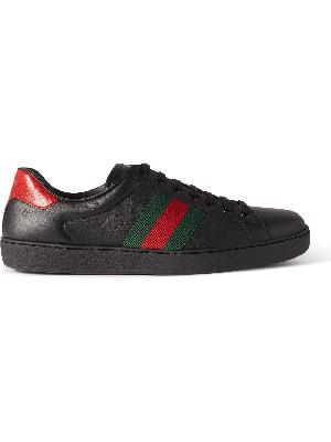 GUCCI - Ace Faux Watersnake-Trimmed Leather Sneakers